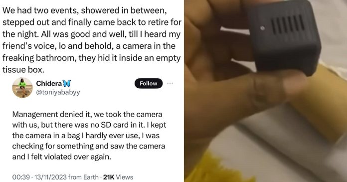 Nigerian Lady Exposes Alleged Hidden Camera In Short Let Apartment's Bathroom, Lagos state (VIDEO)