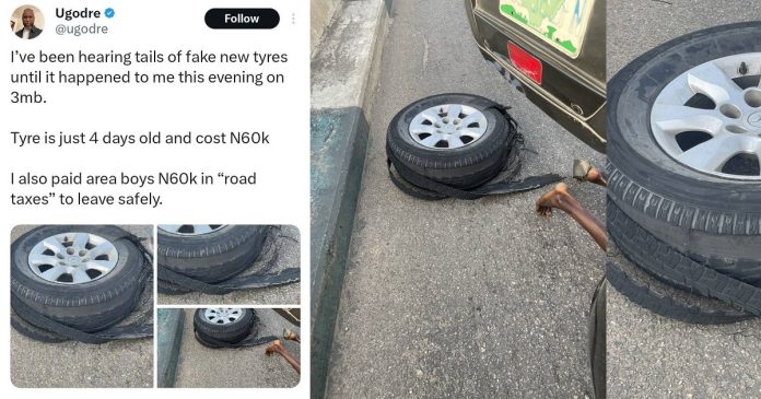 Nigerian Man Forced To Pay N60,000 By Area Boys After His Tyre Failed On Third Mainland Bridge