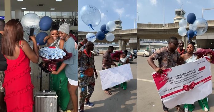 Fans of influencer Papaya Ex gifts her N10 million as she returns back to Nigeria from Dubai (video)