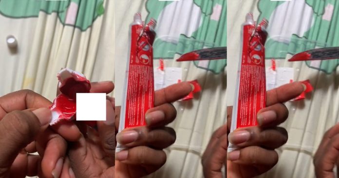 Lady reveals what she found inside a toothpaste tube (VIDEO)