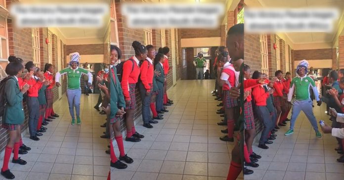Moment Nigerian teacher does a victory parade in a school in South Africa (VIDEO)