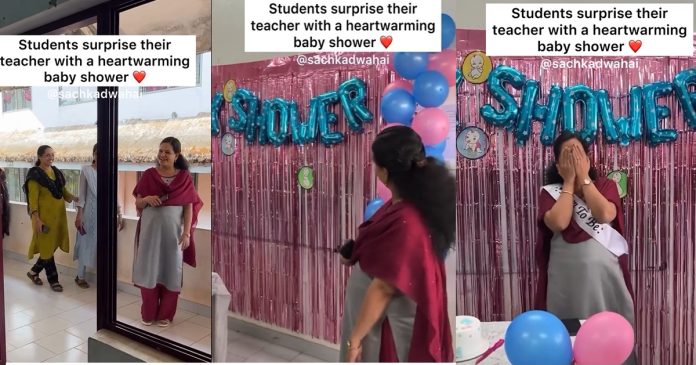 Beautiful moment students throw a surprise birthday shower for their pregnant teacher (VIDEO)