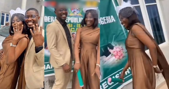 Video of a Nigerian woman happily celebrating after getting married in a civil ceremony goes viral (watch)