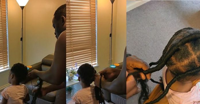 Nigerian Father In The UK Amazes Netizens With His Hair Braiding Skills (VIDEO)