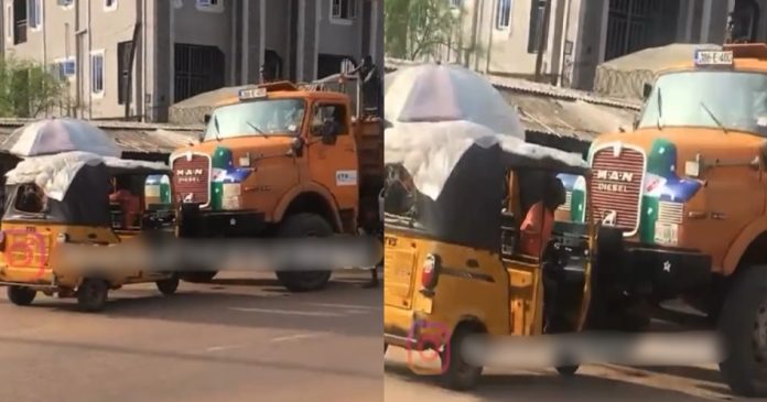 Netizens react as keke napep rider 'changed' it for a trailer in viral video (WATCH)