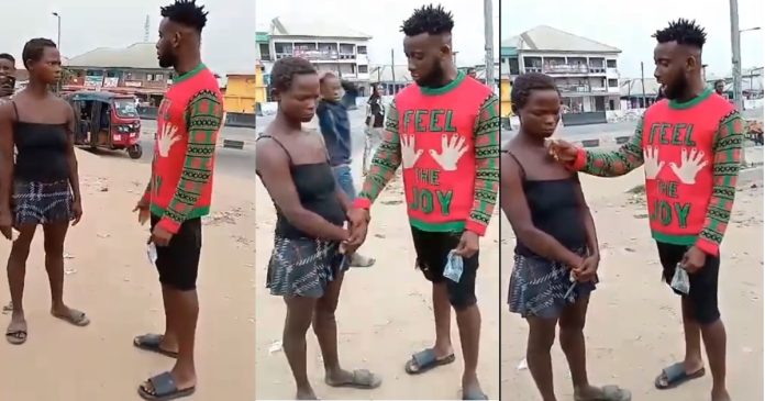 Netizens react to video of man 'toasting' a m@d woman on the street (WATCH)