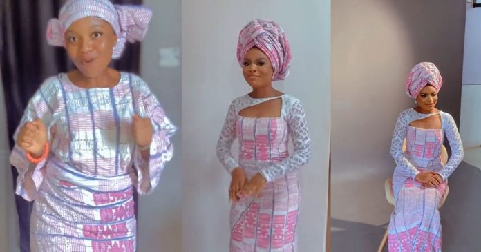 Nigerian Lady Stuns Netizens As She Transforms Her Grandmother's 80's Aso oke Into A Beautiful Gown For Her 25th Birthday (WATCH)