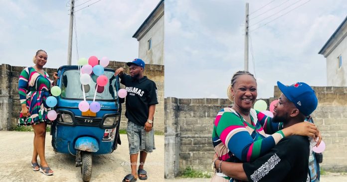 Nigerian Man Surprises His Girlfriend With Secondhand Tricycle As Token Of Appreciation