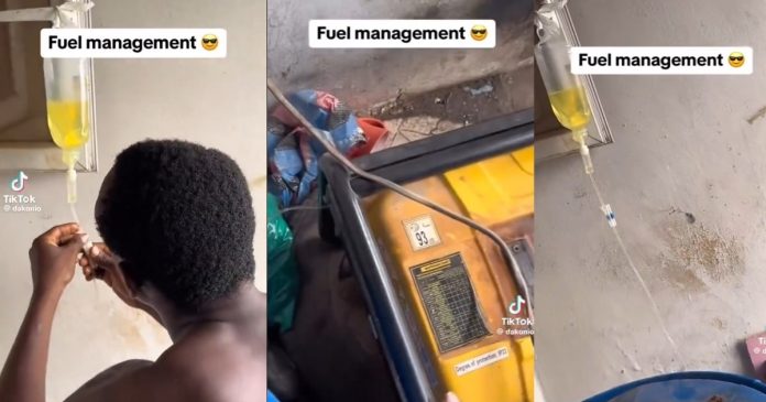 Video of Nigerian guy managing petrol by setting drip to regulate the amount of fuel going in to power his generator due to fuel scarcity goes viral