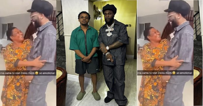 Burna Boy warm hearts as he visits childhood friend and his family who were part of his success story before he became famous