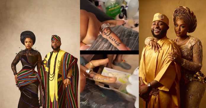 Celebration erupts as Afrobeat singer, Davido and his wife, Chioma get matching tatt00s (VIDEO)