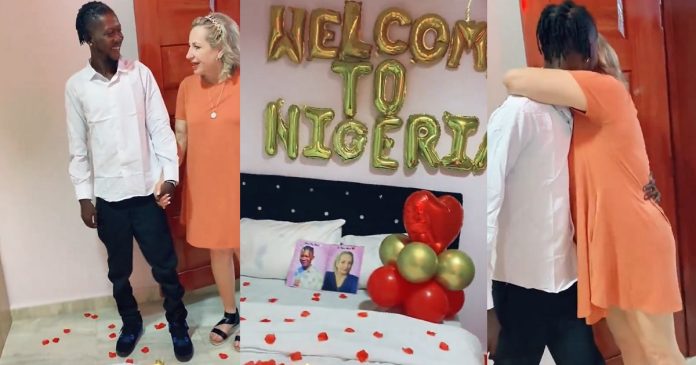 Netizens gush as man welcomes his Caucasian partner to Nigerian (VIDEO)