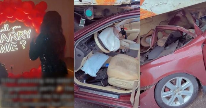 Nigerian lady survives gh@stly car acc!dent hours after romantic proposal (VIDEO)