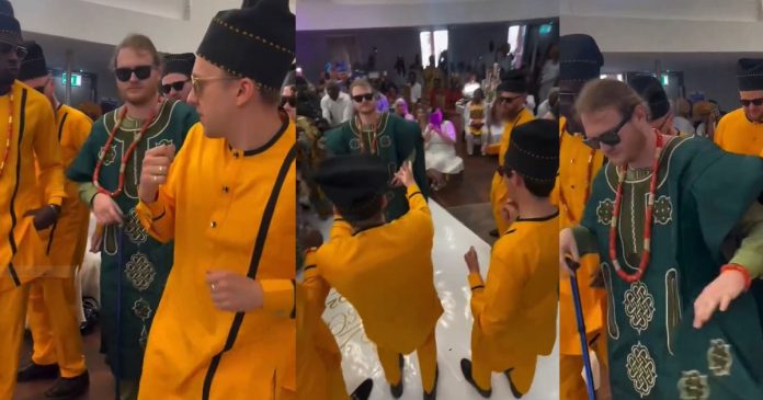 Video Capturing Oyinbo Groom's Lively Moves At His Wedding To His Nigerian Bride Goes Viral (WATCH)