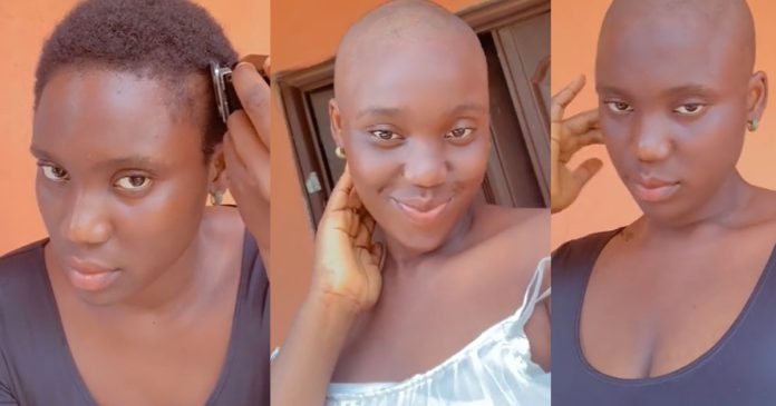 Wig vendor shocked netizens as she shaves her hair over no sales at trade fair after investing over N300k (VIDEO)