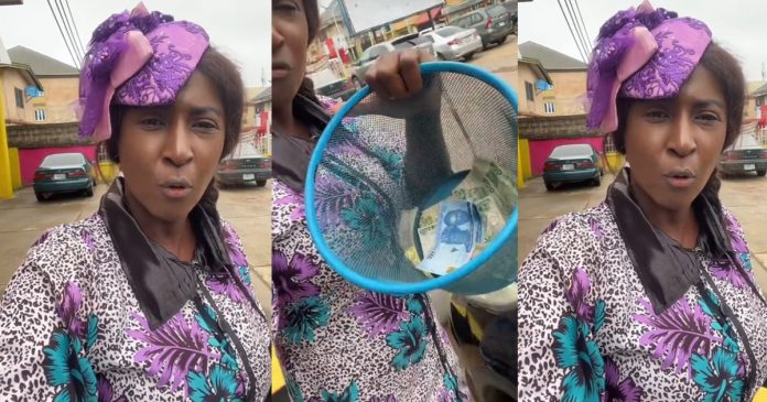 Woman praises God as she leaves church with offering basket (WATCH)