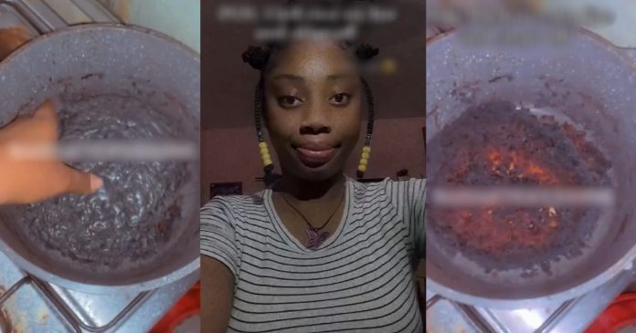 Lady shares what happened to her pot after she slept off while cooking (VIDEO)