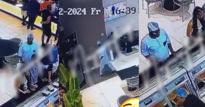 Moment a CCTV camera captured an elderly man steal!ng a phone in public (VIDEO)