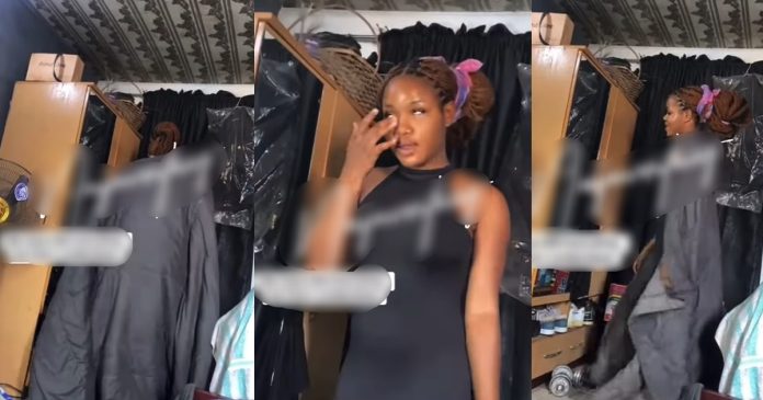 Nigerian lady fêars le@ked nûde tape as she covers herself while dressing at her man's house (WATCH)