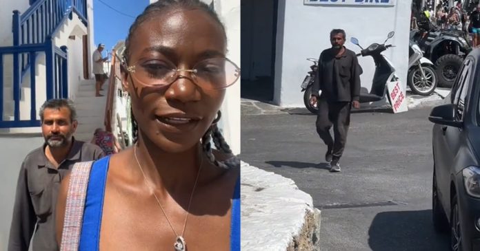 Nigerian model raises al@rm after discovering a st@lker while walking on the street of Mykonos, Greece (VIDEO)