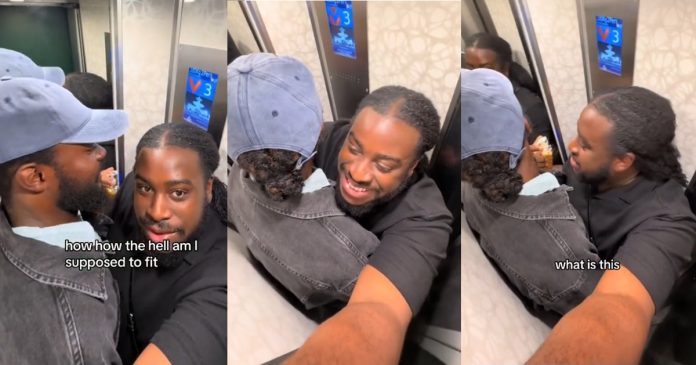 The size of an elevator had two men hug each other in necessity and caused worry among brotherhood (VIDEO)