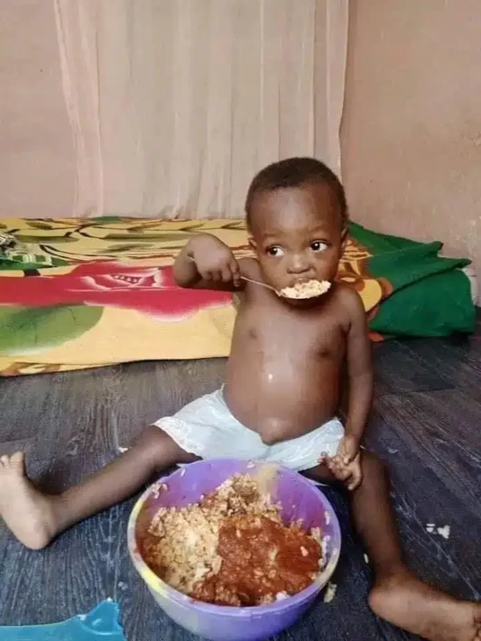 Viral Photos Captures Toddler Effortlessly Devour!ng Giant Bowl Of Rice (PHOTOS)