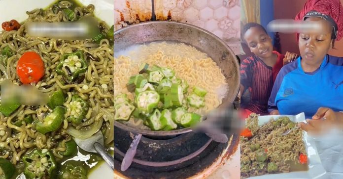 Lady Wow's Netizens With New Recipe, As She Prepares Noodles With Okra (VIDEO)