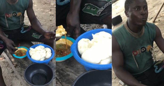 Young Nigerian Man Attempts To Eat 24 Wraps Of Fufu In Viral Challenge (WATCH)