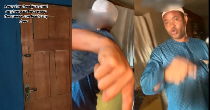 Landlord angr!ly brəaks tenant's door after she refused to sweep the compound (WATCH)