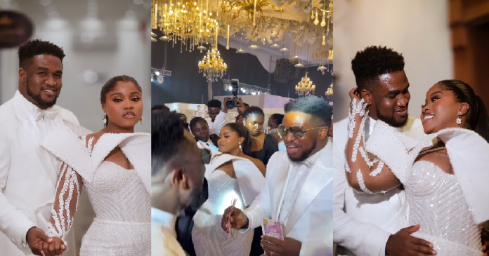 Mixed Reactions Trail Clips Of Veekee James Spraying Dollars At A Wedding While Her Husband, Femi Atere Sprays Naira (WATCH)