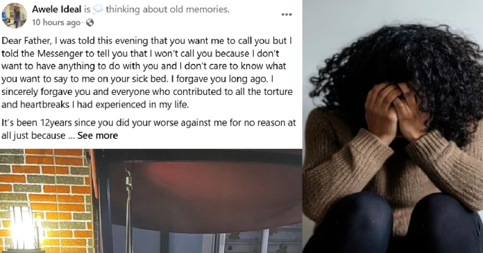 Nigerian Lady Shares Her Heart-Wrǝnching Story Online After Choosing Not To Reunite With Her Estrangǝd Father Who L!es Sick and Bed!dden.