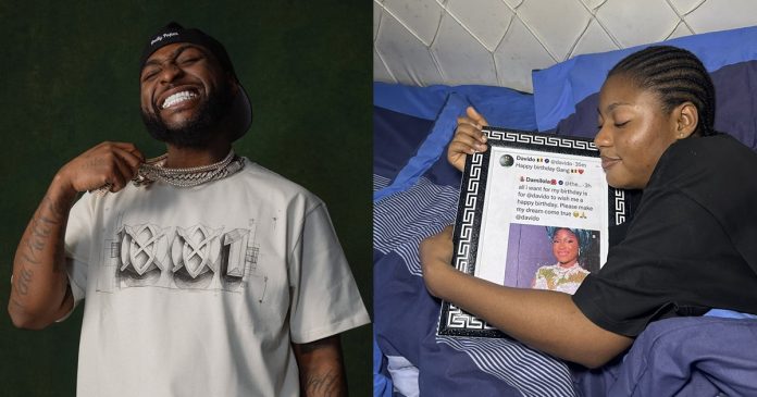 Nigerian lady takes birthday wish to the next level, creates picture frame of Davido's birthday shoutout (IMAGES)