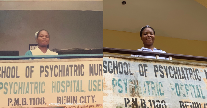 Nurse recreates mother's 20-year-old photo in the same spot at the same hospital (IMAGES)