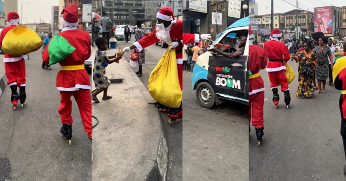 Lovely moment Santa Claus visits Lagos streets to gift passers-by (VIDEO)