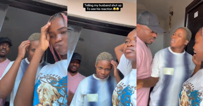 Woman pr@nks her husband by telling him to 'shút up' during a video shoot with her sister (WATCH)