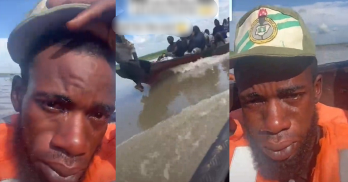 "See as I dey cɾy like babe"- Male corper súffers emotional brɘakdown after boat brɘaks down in the middle of the water (VIDEO)