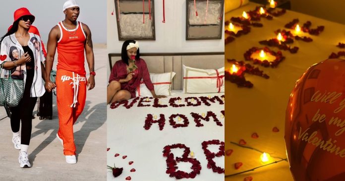 "Will you be my Valentine?" – Priscilla Ojo asks her fiancé, Juma Jux, as she welcomes him home (IMAGES)
