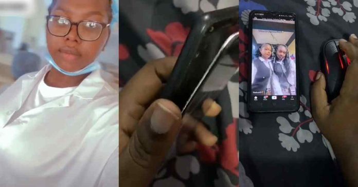 Lady devises an unconventional method after being charged ₦55,000 to fix her phone's screen (WATCH)