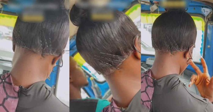 "She wear 360 abi she nor wear" – Viral video of a lady rocking a frontal wig in public transport stúns online users (WATCH)