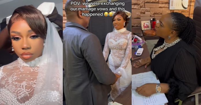"Forsak!ng all other men, boyfriends and sugar daddies" – Woman shares a hilarious moment during her civil wedding ceremony after the coordinator's passionate plea against infidel!ty (Watch)