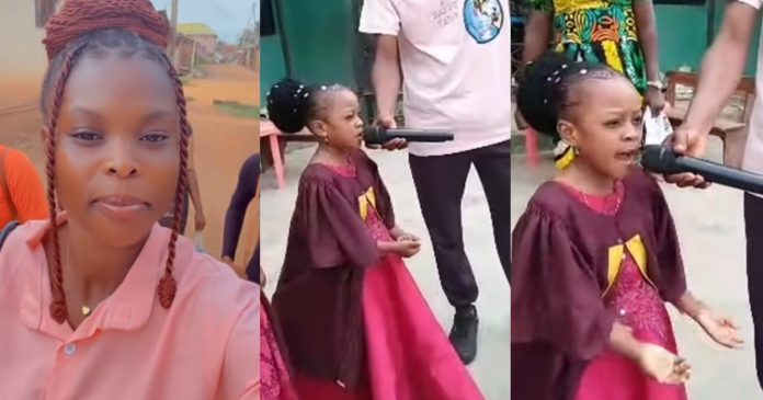 Lady expresses surprise after seeing her 5-year-old sister give an impressive speech at her graduation (WATCH)