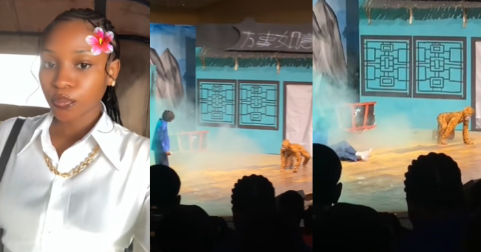 Lady stúnned after discovering a 'real tiger' in Unilorin during a stage performance (WATCH)