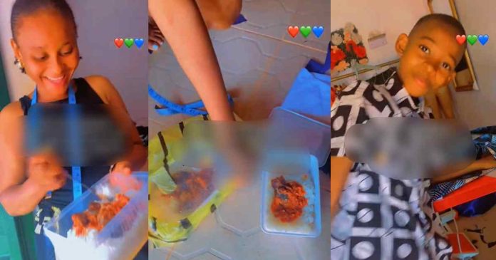 Nigerian mum excited after her 13-year-old son cooked rice and stew for her and colleagues (VIDEO)