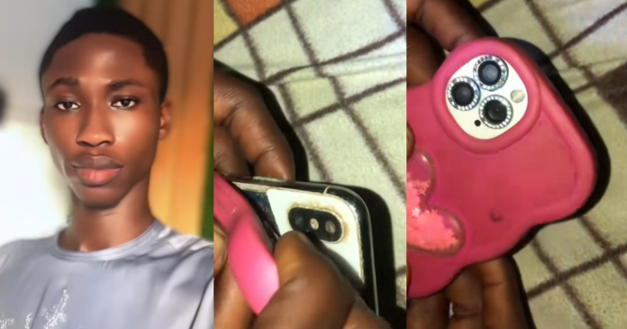 "She dey live fake life" – Man uncovers neighbor's creative d!sguise for her iPhone, making it appear more expensive than it is (WATCH)