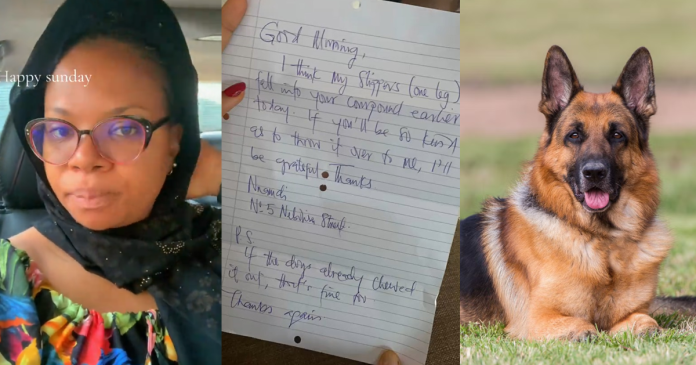 "The fear of my dogs is the beginning of wisdom" – Dog owner shares the letter her neighbor slid through her gate after his slippers fell into her compound (VIDEO)