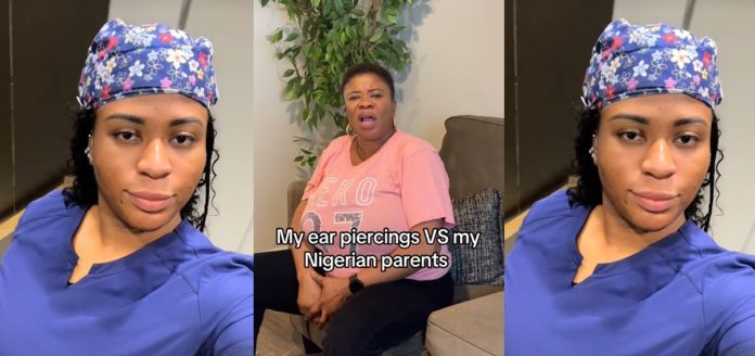 “Who raised you?!” – Lady shares her mom’s hilarious reaction to her multiple ear piercings (VIDEO)