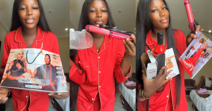 Lady shows off the ₦25,000 worth of gifts she received as an Aso-Ebi lady (WATCH)