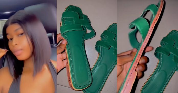 "My mum and shoe maker did me d!rty" – Lady lamɘnts as a shoemaker stitches her 'Hermes slippers' round, instead of applying glue (WATCH)