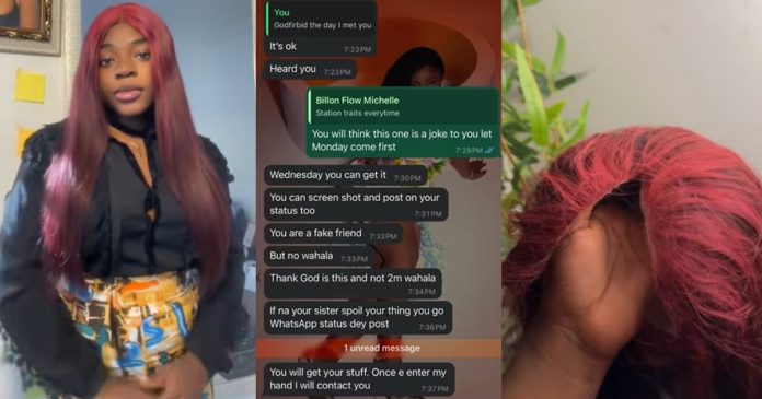 "She bl0cked me" – Lady shares how she borrowed her friend a wig versus how it was returned (WATCH)