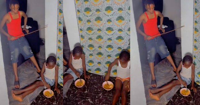 "They must finish the food" – Man attempts to disc!pline his kids for refusing to eat (WATCH)